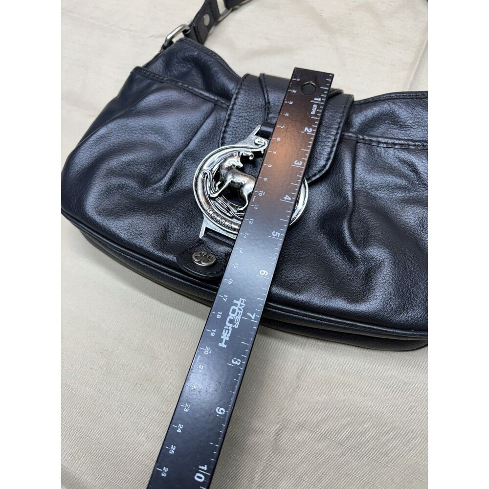 Vintage Y2K Emma Fox Black Leather Shoulder Bag Silver Fox Logo Floral Lining - Picture 14 of 14